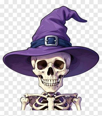 Cartoon Skeleton Wearing A Purple Witch Hat PNG