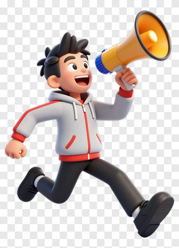 Cartoon Boy Running With A Megaphone PNG