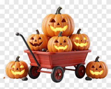 Halloween Pumpkin Candy Bucket In A Wagon PNG