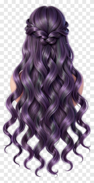 Long Wavy Purple Hair PNG