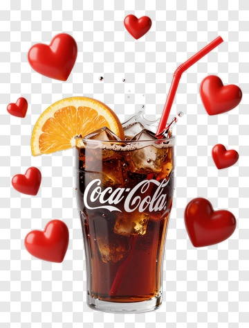 Coca-Cola Glass With Orange Slice And Hearts PNG