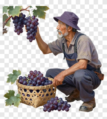 Farmer Harvesting Grapes PNG