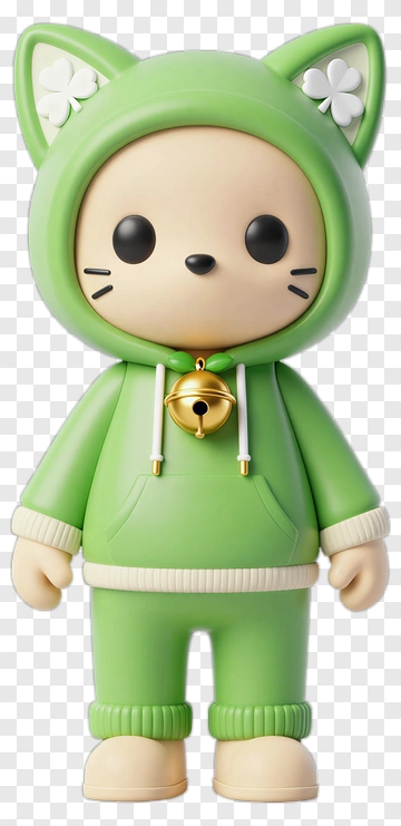 Cartoon Cat Character In Green Hoodie PNG