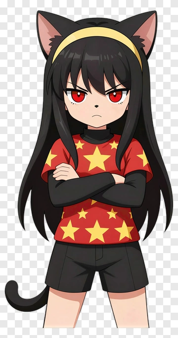 Anime Girl With Cat Ears In Star Pattern Shirt PNG