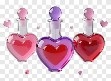 Colorful Heart-Shaped Potion Bottles PNG