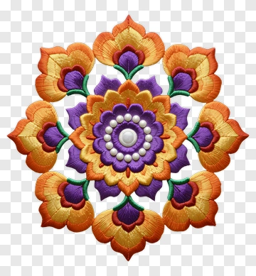 Colorful Embroidered Floral Design PNG