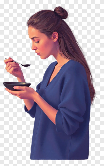 Woman Eating From A Bowl PNG