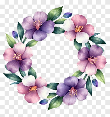 Flower Wreath With Pink And Purple Blooms PNG