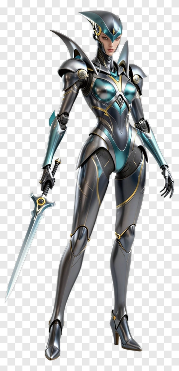 Futuristic Female Warrior Holding A Sword PNG