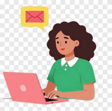 Woman Using Laptop With Email Notification PNG