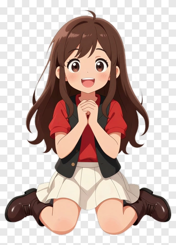 Excited Girl Sitting With Hands Together PNG