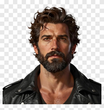 Man With Beard Wearing A Leather Jacket PNG