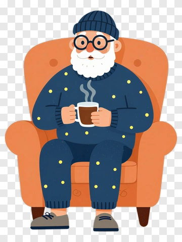 Cartoon Man Sitting In Chair Holding A Coffee Cup PNG