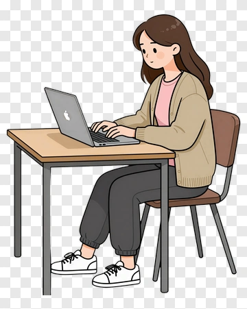 Woman Working On A Laptop At A Desk PNG