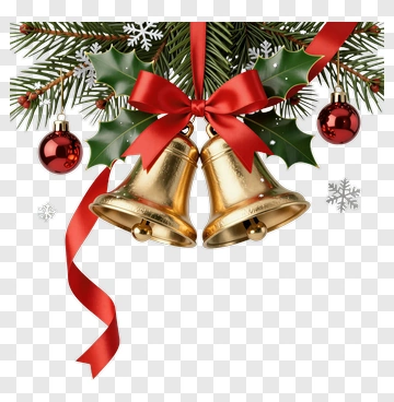 Christmas Bells With Holly And Red Ribbon PNG