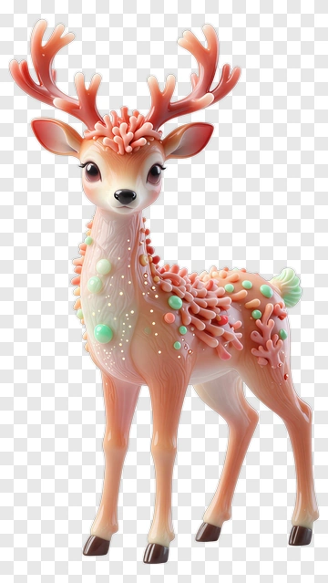 3D Cartoon Deer With Colorful Antlers PNG
