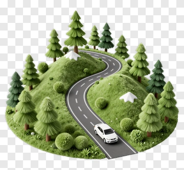 3D Car Driving On A Winding Road In A Green Landscape PNG