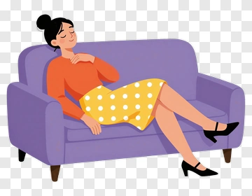 Woman Relaxing On A Purple Couch PNG