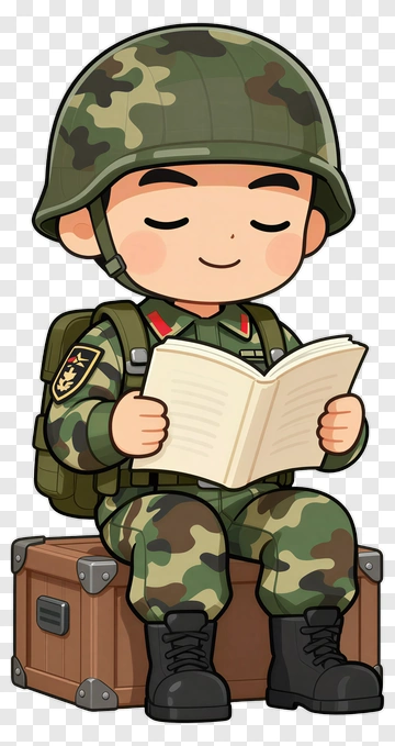 Cartoon Soldier Reading A Book PNG