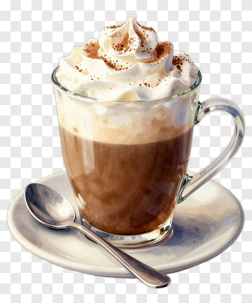Coffee With Whipped Cream In A Glass Cup PNG