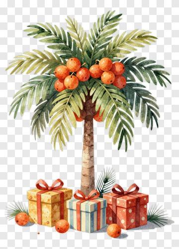 Colorful Palm Tree With Presents PNG