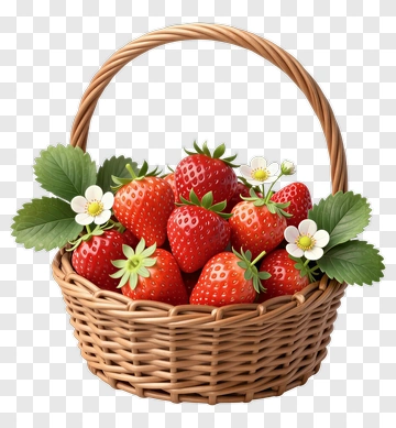 Strawberry Basket With Flowers PNG