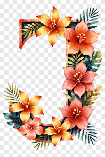 Floral Letter J Design PNG