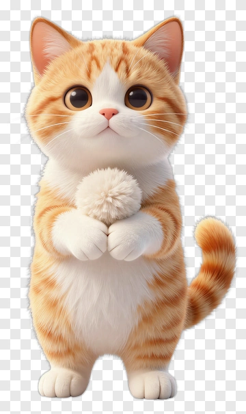 3D Orange Cat Holding A Pom Pom PNG