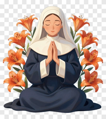 Praying Nun Surrounded By Lilies PNG