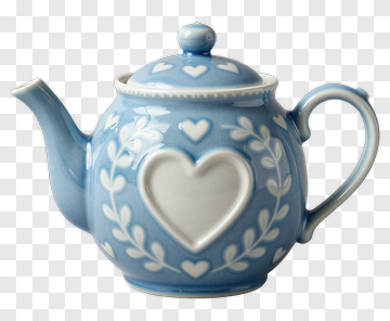 Blue Teapot With Heart Design PNG
