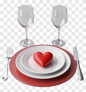Romantic Dinner Table Setting With Heart Shaped Decoration PNG