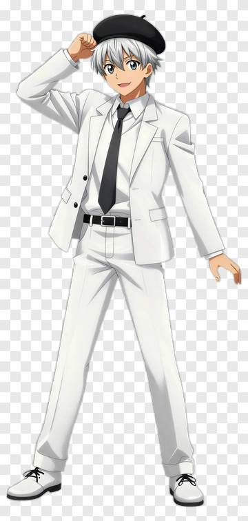 Anime Character In A White Suit With A Beret PNG