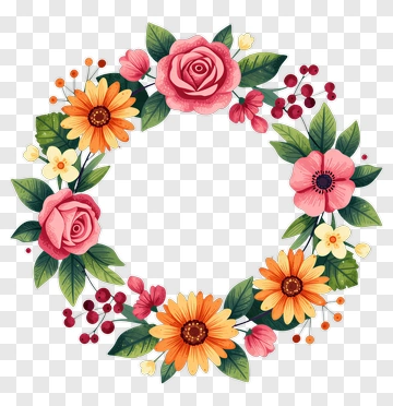 Colorful Floral Wreath PNG