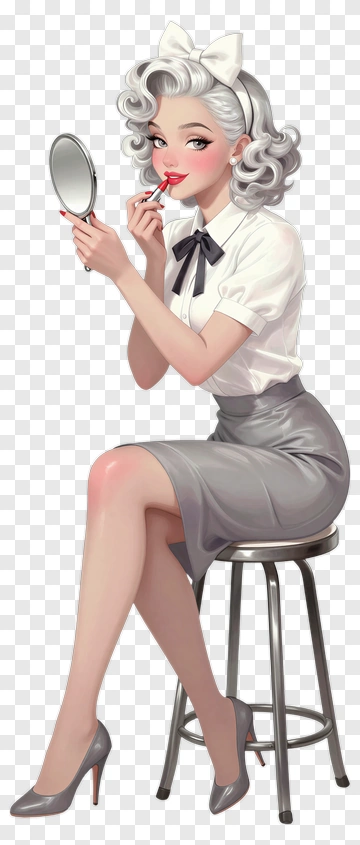 Stylish Woman Applying Makeup In A Mirror PNG