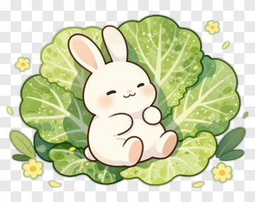 Cartoon Rabbit Sitting In A Cabbage PNG