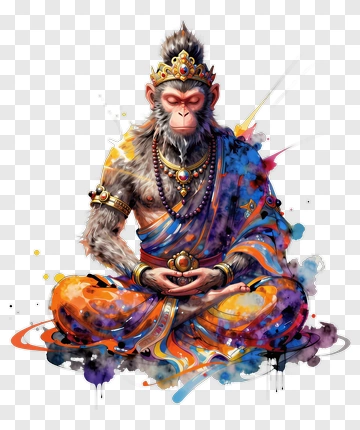 Colorful Monkey God In Meditation PNG