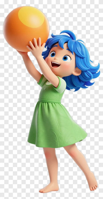 Cartoon Girl Playing With An Orange Ball PNG