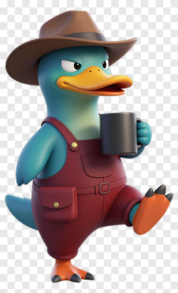3D Cartoon Duck Holding A Coffee Mug PNG