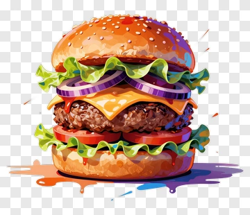 Colorful Cheeseburger With Lettuce And Onion PNG