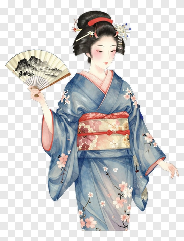 Traditional Japanese Woman Holding A Fan PNG