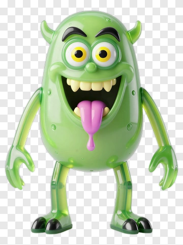 Cartoon Monster Toy With Green Body And Purple Tongue PNG