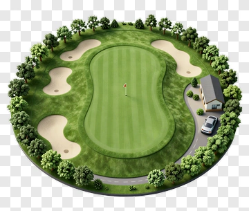 Golf Course With Sand Traps And Clubhouse PNG