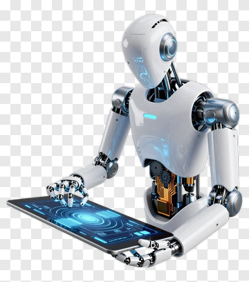 3D Robot Interacting With A Digital Tablet PNG