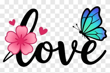 Love With Pink Flower And Blue Butterfly PNG