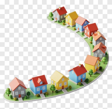 Colorful Row Of Houses On A Curved Street PNG