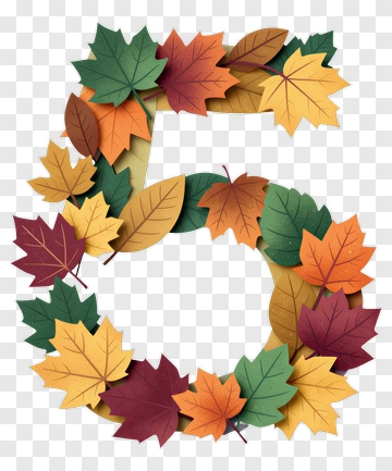 Number 5 Made Of Colorful Autumn Leaves PNG
