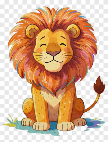 Cartoon Lion Sitting On Grass PNG