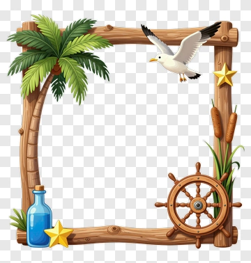 Tropical Frame With Palm Tree And Seagull PNG
