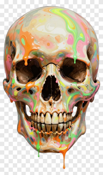 Colorful Skull With Dripping Paint PNG