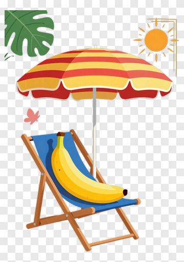 Banana On A Beach Chair Under A Sun Umbrella PNG